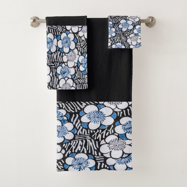 Vintages japanisches Blaues Muster traditioneller  Badhandtuch Set (Insitu)