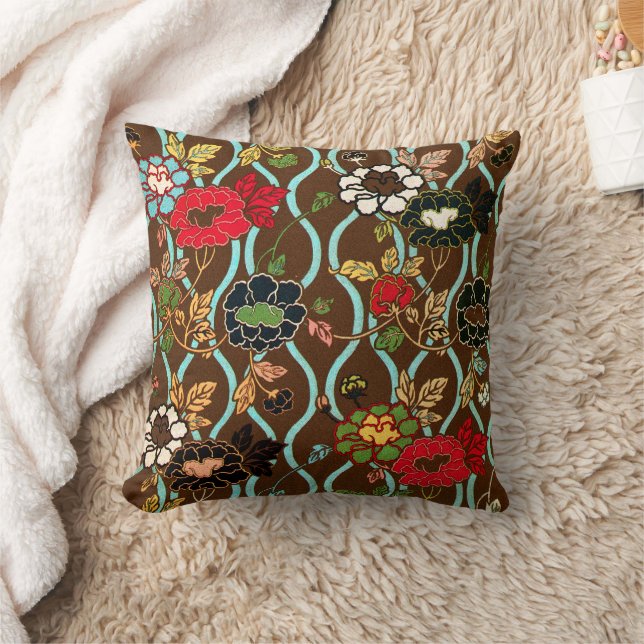 Vintages japanisches Blumendesign Kissen (Decke)