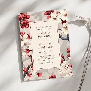 Vintages japanisches Cherry Blossom Burgundy Weddi Einladung