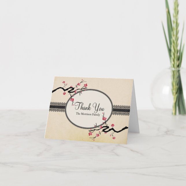 Vintages japanisches Cherry Blossom Dankeschön Kar Dankeskarte (Vorderseite)