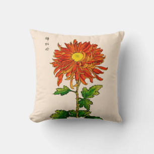 Vintages japanisches Chrysanthemum. Orange und Gol Kissen