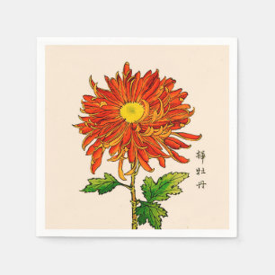 Vintages japanisches Chrysanthemum. Orange und Gol Serviette