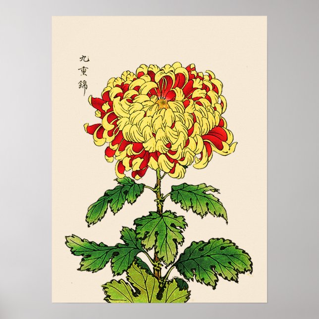 Vintages japanisches Chrysanthemum. Senfgelb Poster (Vorne)