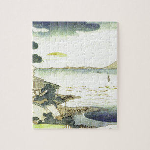 Vintages japanisches Dorf durch die MeerWoodblock Puzzle