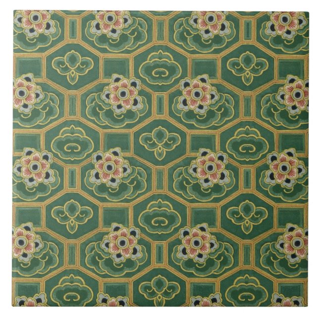 Vintages Japanisches Floral Fliese (Vorderseite)