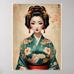 Vintages japanisches Geisha-Portrait Poster