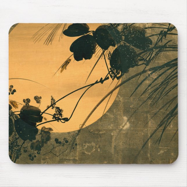Vintages japanisches Herbstgras im Mondlicht Mousepad (Vorne)