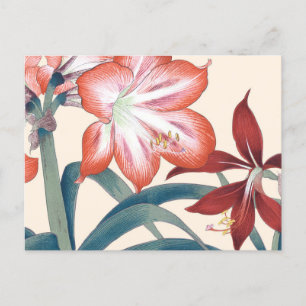Vintages japanisches Holzblock Art Floral Lilies Postkarte
