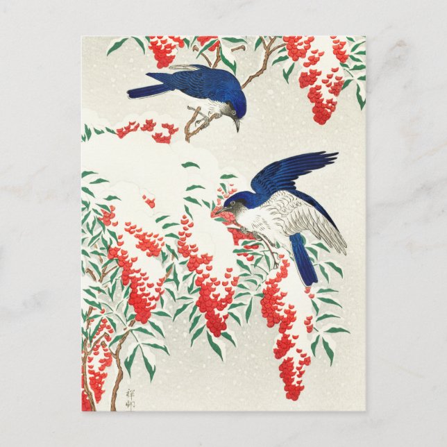 Vintages japanisches Holzblock Art Print Birds Postkarte (Vorderseite)