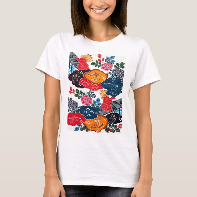 Vintages japanisches Kimono-Gewebe (Bingata) T-Shirt (Vorderseite)