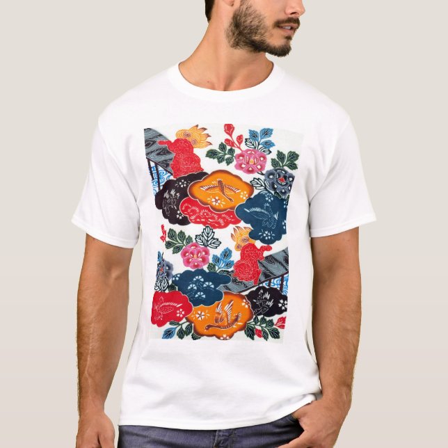 Vintages japanisches Kimono-Gewebe (Bingata) T-Shirt (Vorderseite)