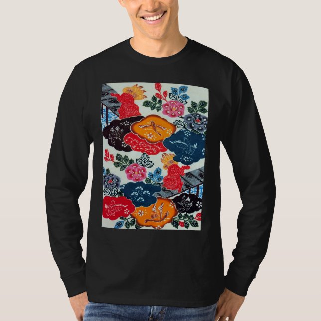 Vintages japanisches Kimono-Gewebe (Bingata) T-Shirt (Vorderseite)