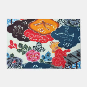 Vintages japanisches Kimono Textile (Bingata) Fußmatte