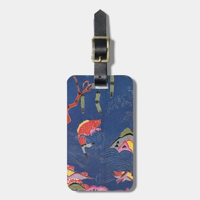 Vintages japanisches Kimono Textile (Bingata) Gepäckanhänger (Vorderseite vertikal)