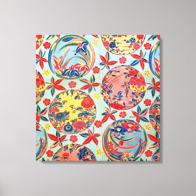 Vintages japanisches Kimono Textile (Bingata) Leinwanddruck (Vorderseite)