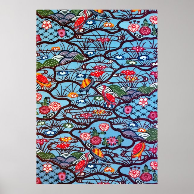 Vintages japanisches Kimono Textile (Bingata) Poster (Vorne)