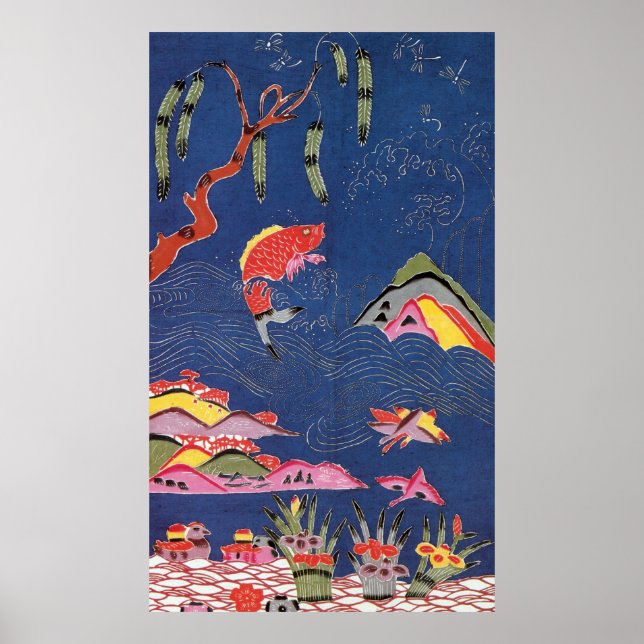 Vintages japanisches Kimono Textile (Bingata) Poster (Vorne)