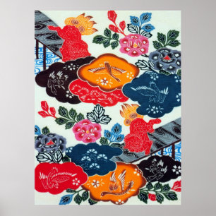 Vintages japanisches Kimono Textile (Bingata) Poster