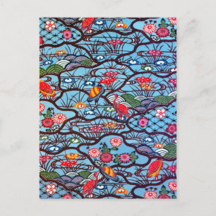 Vintages japanisches Kimono Textile (Bingata) Postkarte