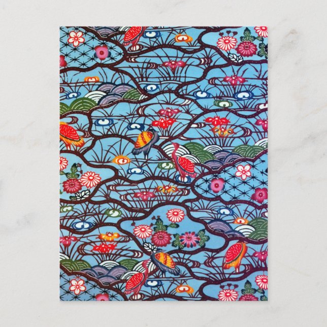 Vintages japanisches Kimono Textile (Bingata) Postkarte (Vorderseite)