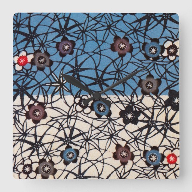 Vintages japanisches Kimono Textile (Bingata) Quadratische Wanduhr (Vorderseite)