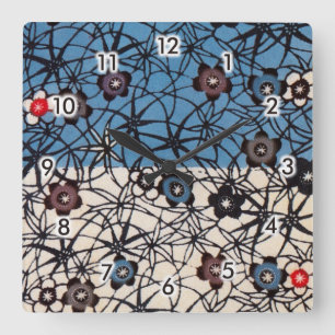 Vintages japanisches Kimono Textile (Bingata) Quadratische Wanduhr