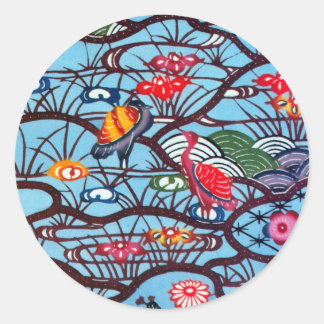 Vintages japanisches Kimono Textile (Bingata) Runder Aufkleber