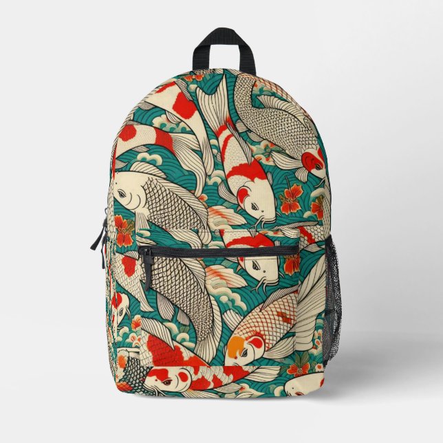 Vintages japanisches Koi-Fish-Mustergemälde Bedruckter Rucksack (Vorderseite)