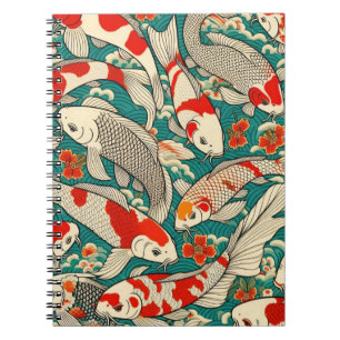 Vintages japanisches Koi-Fish-Mustergemälde Notizblock