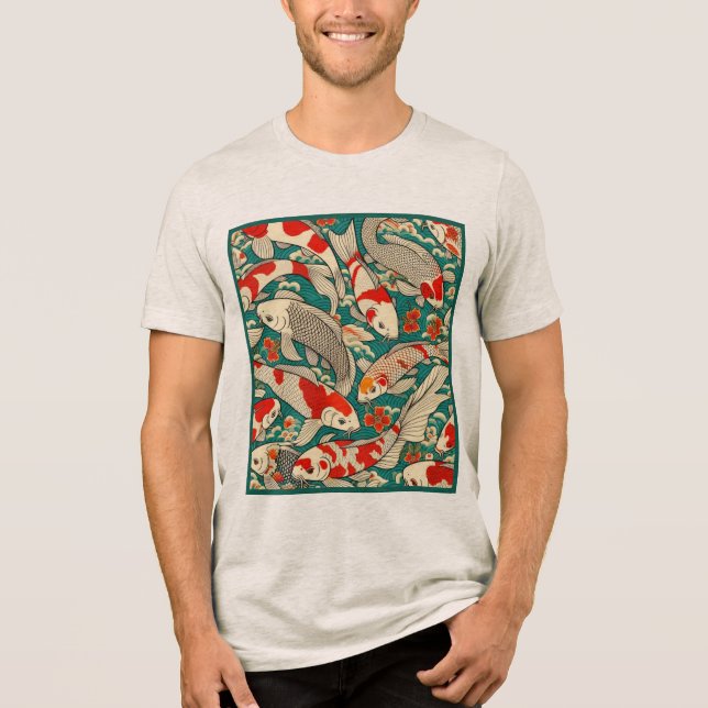 Vintages japanisches Koi-Fish-Mustergemälde Tri-Blend Shirt (Vorderseite)