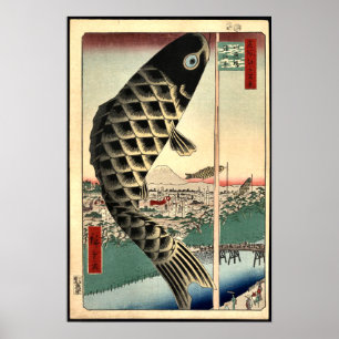Vintages japanisches Kunstdruckpapier-Fisch-Rot Poster