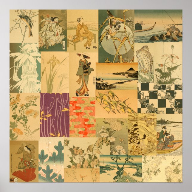 Vintages japanisches Kunstkollagenmuster Poster (Vorne)