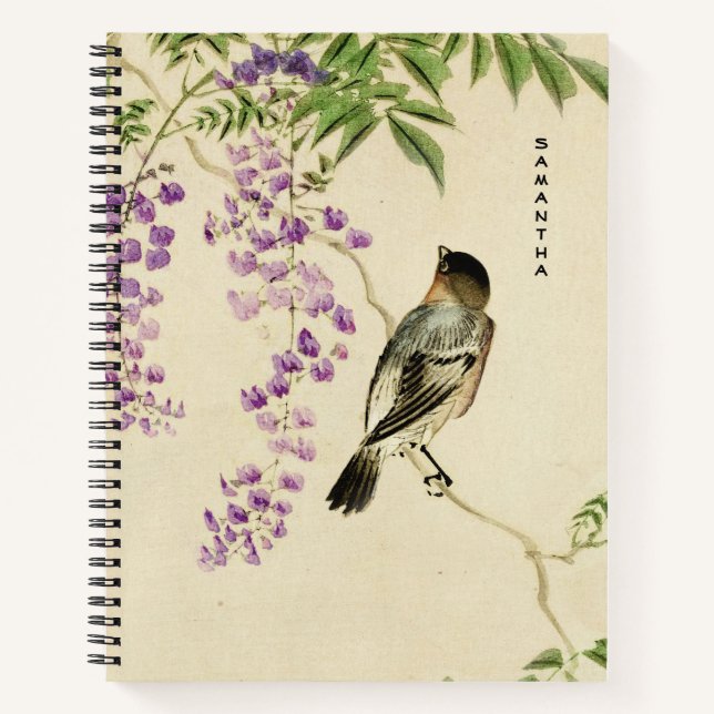 Vintages japanisches Lilac Sparrow Spiral Notebook Notizbuch (Vorderseite)