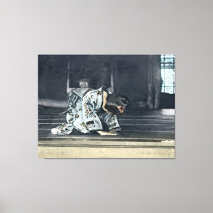 Vintages japanisches Mädchen, das Dogeza beugt Leinwanddruck