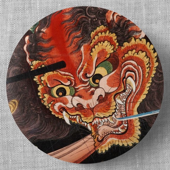 Vintages japanisches Monster: Oni King Shutendoji Button (Vintage Oni King Shutendoji Can Badge- Detail View)