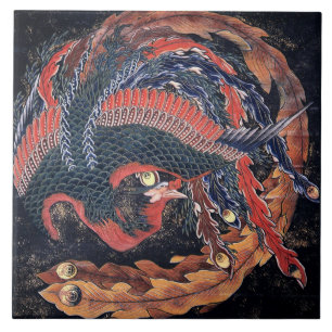 Vintages japanisches Phoenix von Hokusai Keramik T Fliese