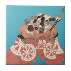 Vintages japanisches Portrait - Krieger mit Schwer Fliese