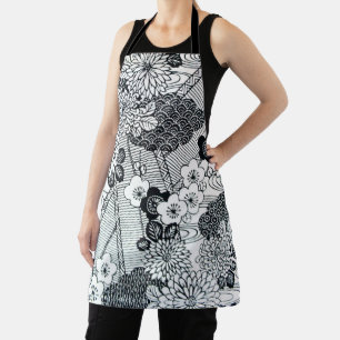 Vintages japanisches Textil, Blumenmuster Schürze