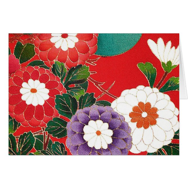 Vintages japanisches Textil - Red Dahlias (Vorderseite (Horizontal))