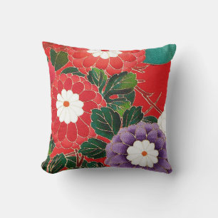 Vintages japanisches Textil - Red Dahlias Kissen