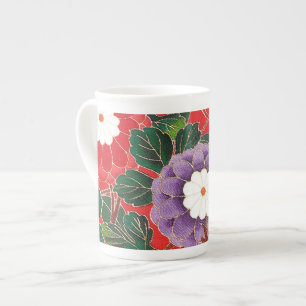 Vintages japanisches Textil - Red Dahlias Prozellantasse