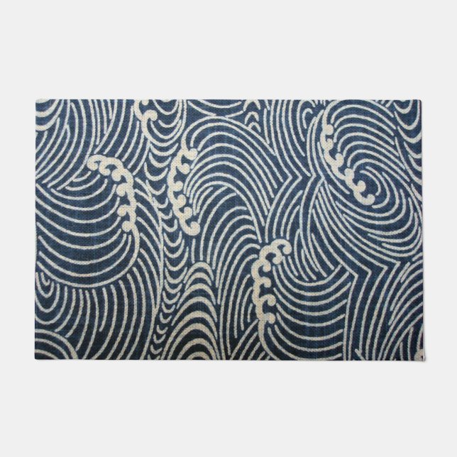 Vintages japanisches Textil, Wellenmuster Fußmatte (Vorderseite)