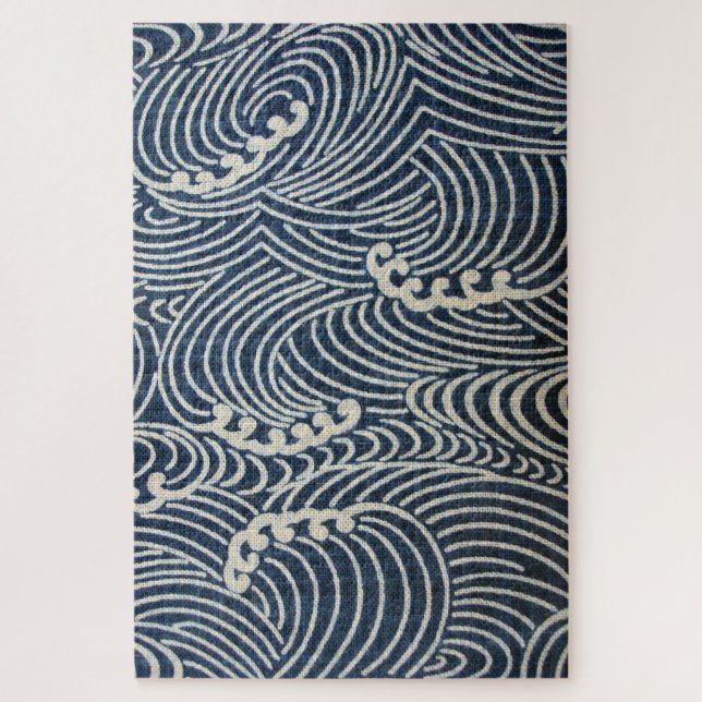 Vintages japanisches Textil, Wellenmuster Puzzle (Vertikal)