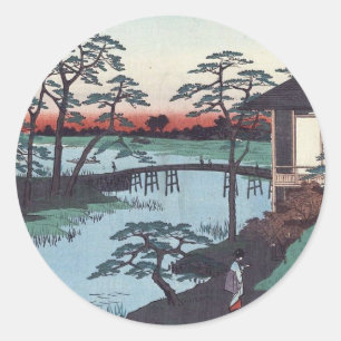 Vintages japanisches Woodblock Runder Aufkleber