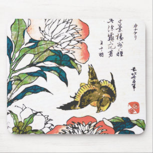 Vintages japanisches zeichn, Peonies und Sparrow Mousepad