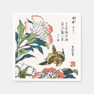Vintages japanisches Zeichnen, Pfingstrosen und Serviette