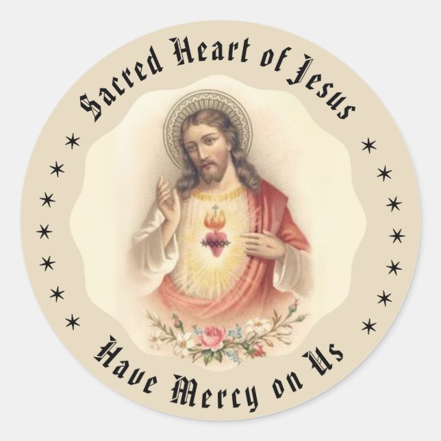 Vintages Jesusherz mit floralen Rose Runder Aufkleber (Vorderseite)