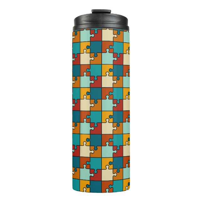 Vintages Jigsaw Puzzle Pieces Muster Thermosbecher (Vorderseite)