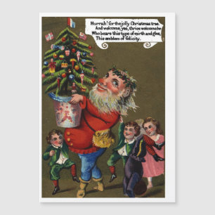 Vintages Jolly St. Nick mit Weihnachtsbaum Magnetkarte