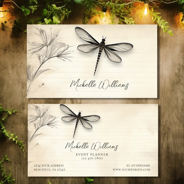 Vintages Journal der hübschen Libellen Visitenkarte (Pretty Dragonfly Sketch Vintage Journal Business Card)